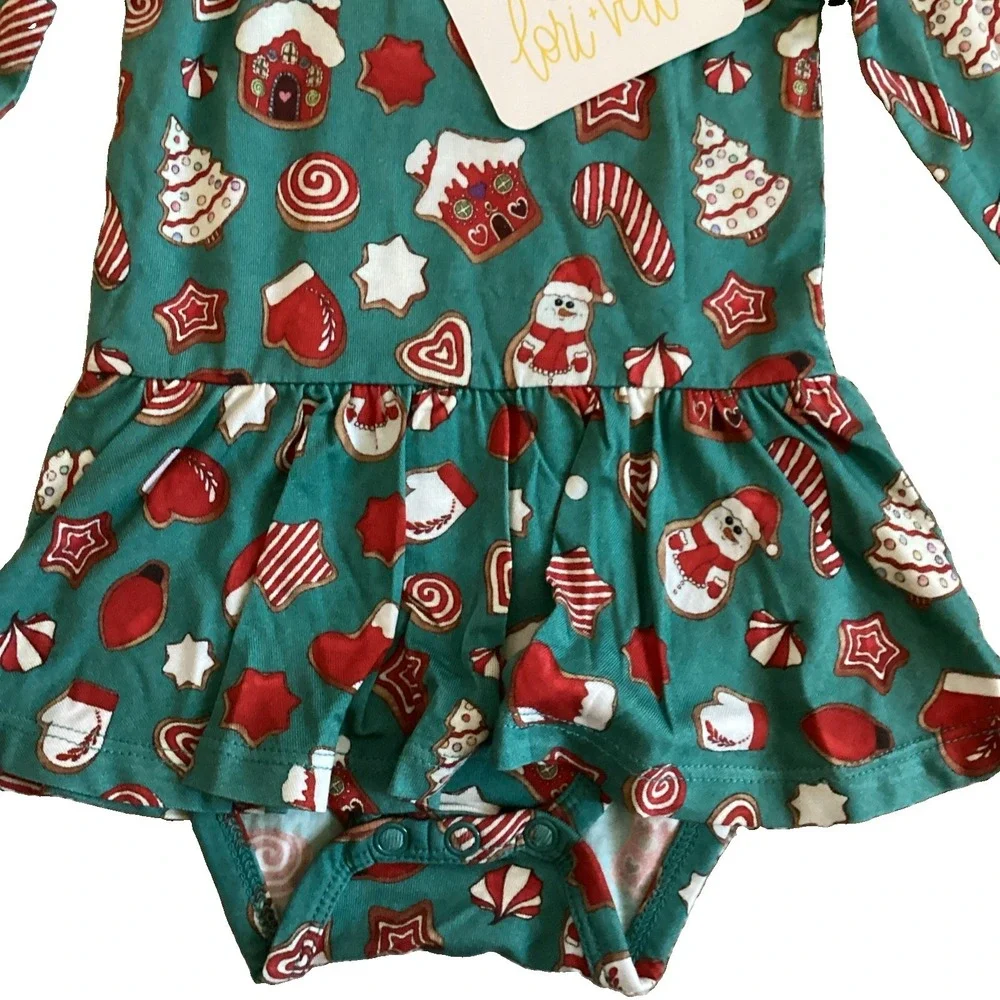 NWT Lori and Val Bamboo Cookie Soiree Holiday Bodysuit Dress 3-6 Months